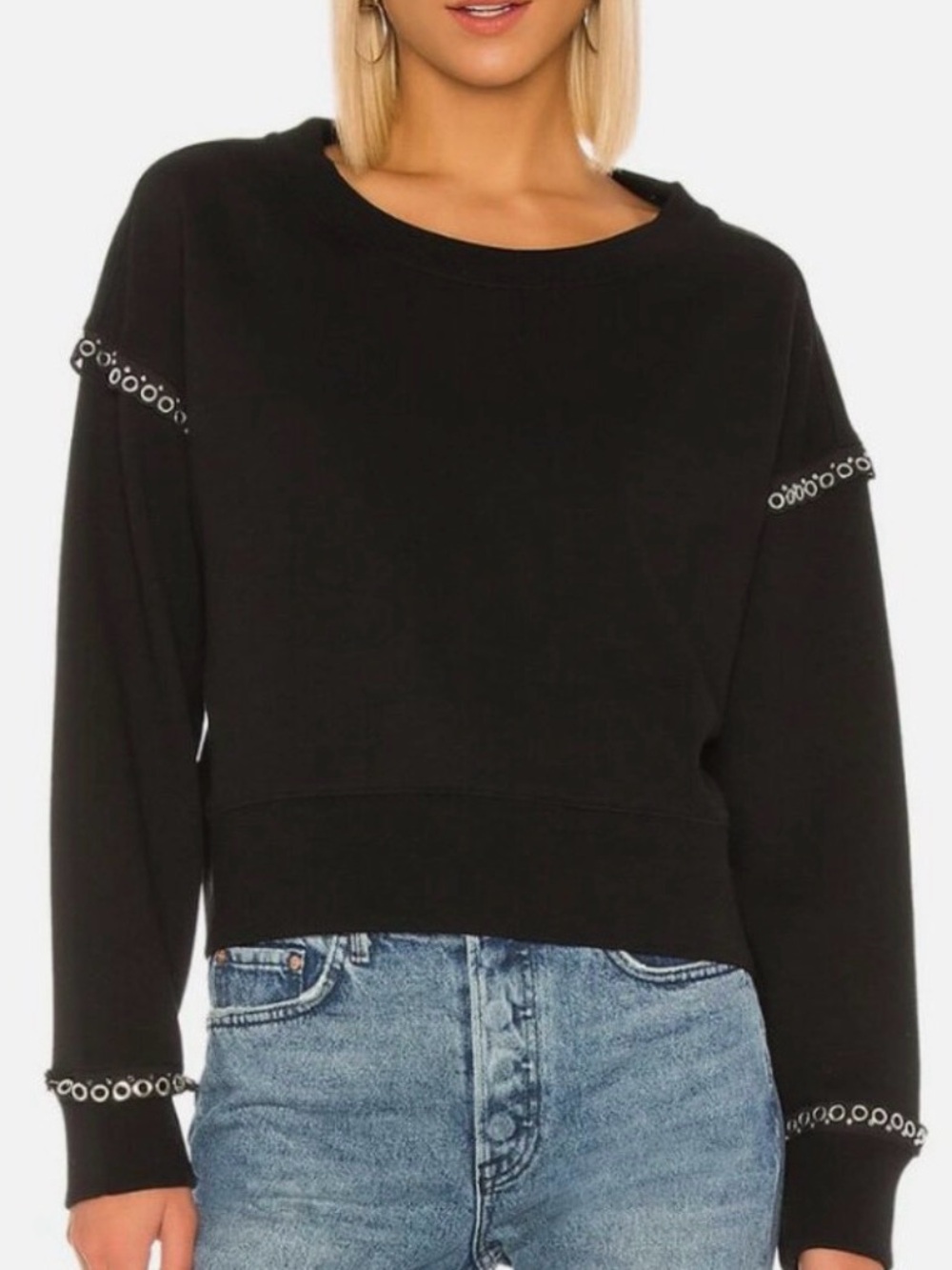 AllSaints Black Eyelet-Trim Cropped Sweatshirt